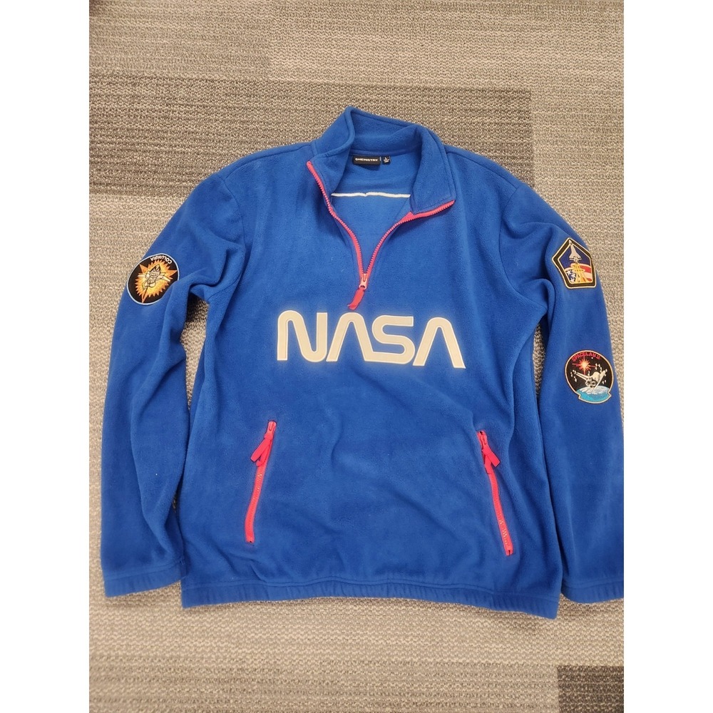 NASA Chemistry Blue 1/4 Zip Fleece Pullover Mens Size L Embroidered